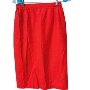 Vintage Skirt Women's Size S 4 6 Red Linen Lined Pencil Mid-Calf Midi Length